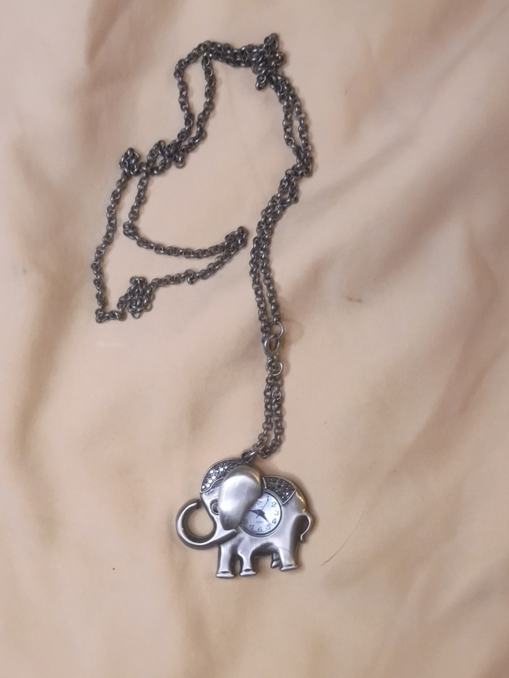 Elephant Pendant Necklace Watch - Silver Tone